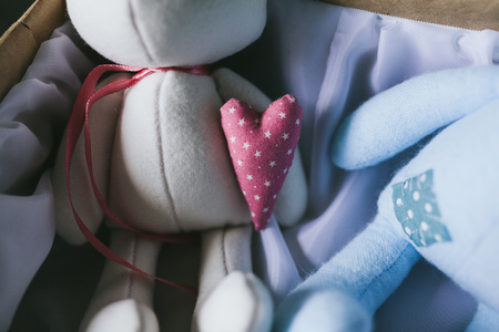 Soft children's toy closeup. Handmade toys.