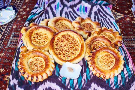Fresh tasty fragrant handmade buns close-up. Homemade baking.の写真素材