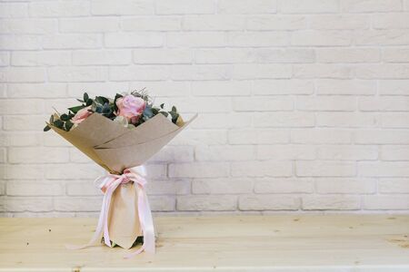 Delicate beautiful bouquet of flowers close up.の写真素材