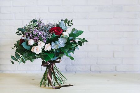 Delicate beautiful bouquet of flowers close up.の写真素材