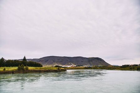 Lake in Iceland among the mountains. Summer.