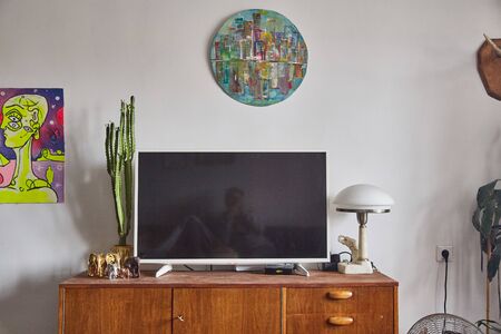 Interior items. Flat TV in a minimalist living room.