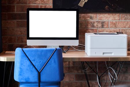 Home Office. computer printer keyboard on the table. Workplace