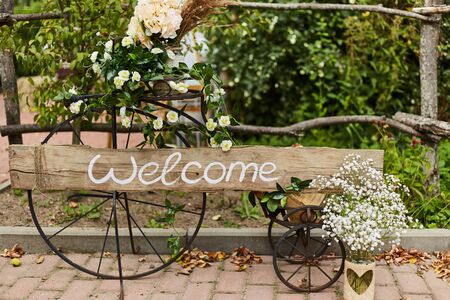 Wedding ceremony. Beautiful decor at a wedding celebrationの写真素材