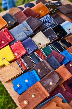 Handmade multi-colored leather wallets on the market