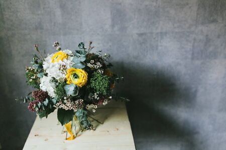 Delicate beautiful bouquet of flowers close up.の写真素材