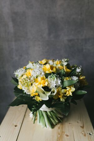 Delicate beautiful bouquet of flowers close up.の写真素材