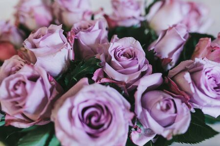 Bouquet of delicate lilac flowers close up.の写真素材