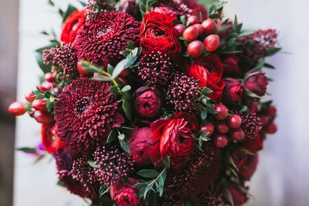 Delicate beautiful bouquet of flowers close up.の写真素材