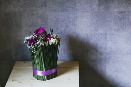 Delicate beautiful bouquet of flowers close up.の写真素材