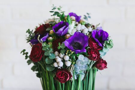 Delicate beautiful bouquet of flowers close up.の写真素材