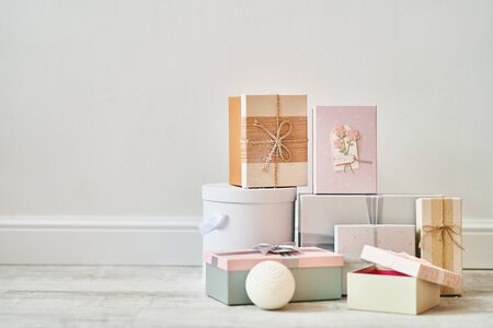 Christmas gift boxes on a white background.