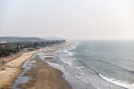 Beauty Arambol beach aerial view landscape, Goa state in India. View from Mount Arambol. Banner.の写真素材