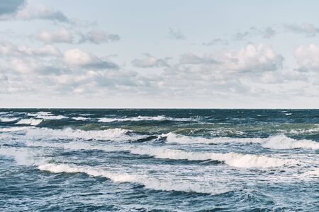 Waves on the Baltic Sea. Storm at sea in winter.の写真素材