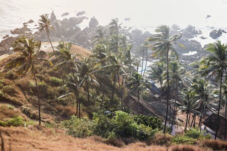 View of the ocean and landscape from Mount Arambol. India, Goa, Arambol.の写真素材