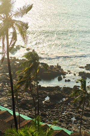 View of the ocean and landscape from Mount Arambol. India, Goa, Arambol.の写真素材