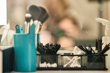 Professional brushes for applying makeup from natural pile. Products for makeup artists.の写真素材