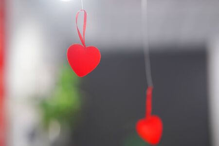 red hearts on strings in the interior.