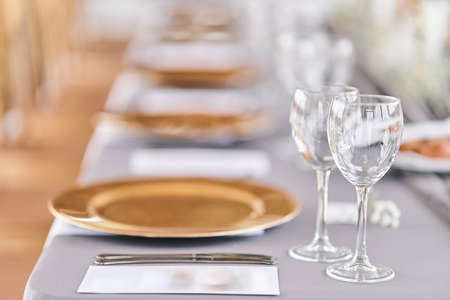 Table set for an event party or wedding reception.