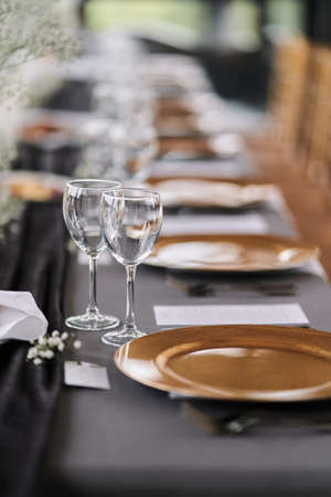 Table set for an event party or wedding reception.