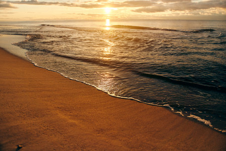 Sunset on the baltic sea. Settlement Yantarniy, Kaliningrad regionの写真素材