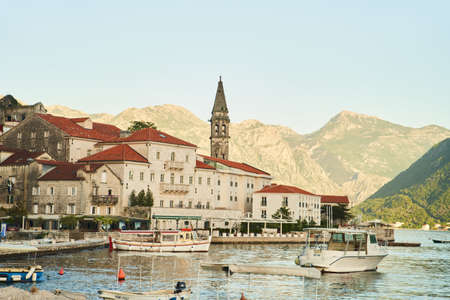 Perast, Montenegro - May 27, 2021: Historic city of Perast in the Bay of Kotor in summer at sunsetのeditorial素材