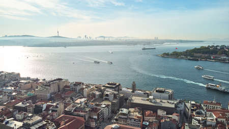Aerial view of the Bosphorus and Fatih districts and Kadikoy. Istanbul, Turkey.の写真素材