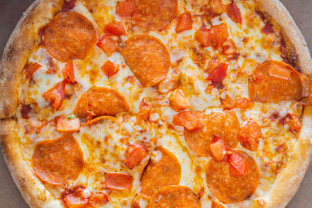 Pizza Pepperoni in a carton box. view from aboveの写真素材