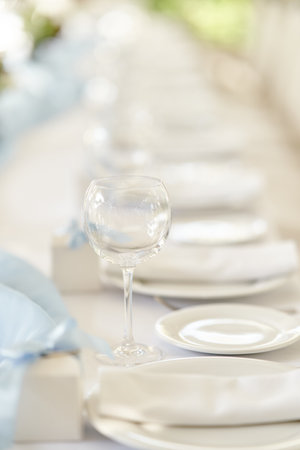 Table set for an event party or wedding reception. Banquet table designの写真素材