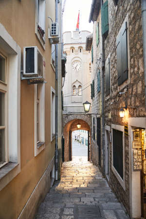 View of the streets of the old town Herceg Novi in Montenegroの写真素材
