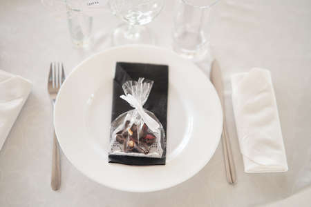 Table set for an event party or wedding reception.