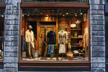 Venice, Italy - 10.12.2021: A showcase of a mens clothing store with mannequinsのeditorial素材