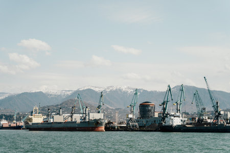 Batumi, Georgia - 04.05.2021: Batumi International Container Terminal. Batumi seaportのeditorial素材