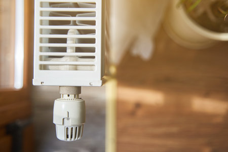 Radiator in the apartment. White heated battery.の写真素材