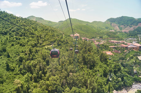 Da Nang, Vietnam - 29.06.2023: The famous and longest cable car to the French village of Ba Na Hills in Vietnamのeditorial素材