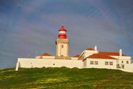 Lighthouse on the westernmost cape of the Eurasian continent Cabo da Roca, Portugalの写真素材