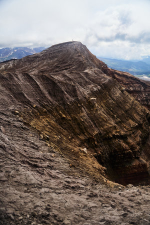 Experience the Stunning and Majestic View of a Volcanic Craterの写真素材