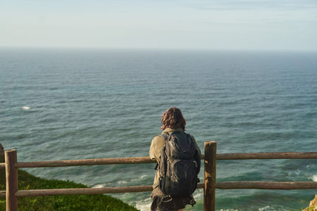 A contemplative figure gazes thoughtfully at the breathtaking ocean view before them
