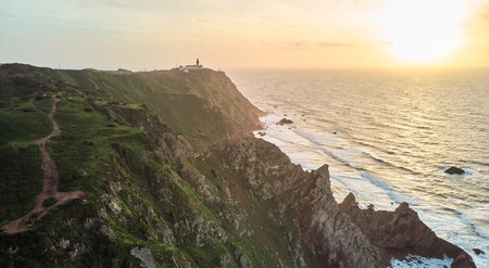 Aerial view of Cabo da Roca, the westernmost point of the European continent.の写真素材