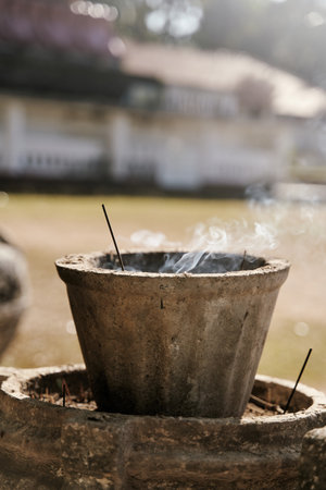 Incense sticks in the Wewurukannala Vihara temple in Dickwella, Sri Lankaの写真素材