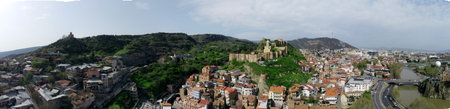Aerial view of the Narikala fortress and the Church of St. Nicholas. District of Old Tbilisi