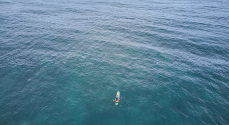 Aerial view of the ocean and surfer girl.の写真素材