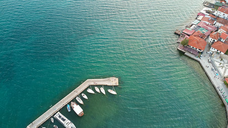 Aerial view of Ohrid city. Lake Ohrid. North Macedonia