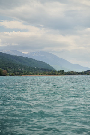 View of the beautiful lake Ohrid in the city of Ohrid. North Macedonia