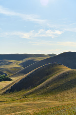 View of the Long Mountains Ridge. The beginning of the Ural mountains. Orenburg region.の写真素材