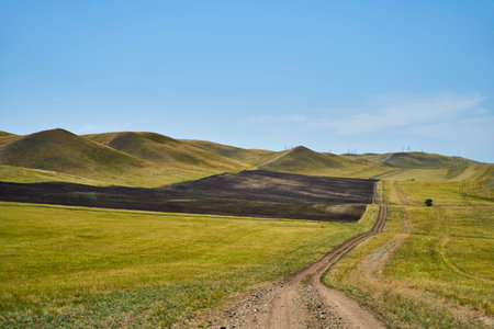 View of the Long Mountains Ridge. The beginning of the Ural mountains. Orenburg region.