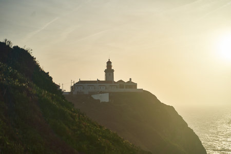 Lighthouse on the westernmost cape of the Eurasian continent Cabo da Roca, Portugalの写真素材