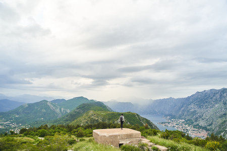 Aerial view of Kotor and Koto-Botor bayの写真素材