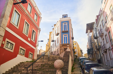 Lisbon, Portugal - 29.12.2022: The charming and colorful street located in Lisbon, Portugal is a stunning sight to beholdのeditorial素材