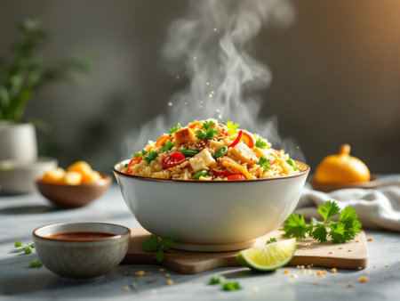 Veggie Tofu Delight: Nutritious Fried Rice Ready for Deliveryの素材